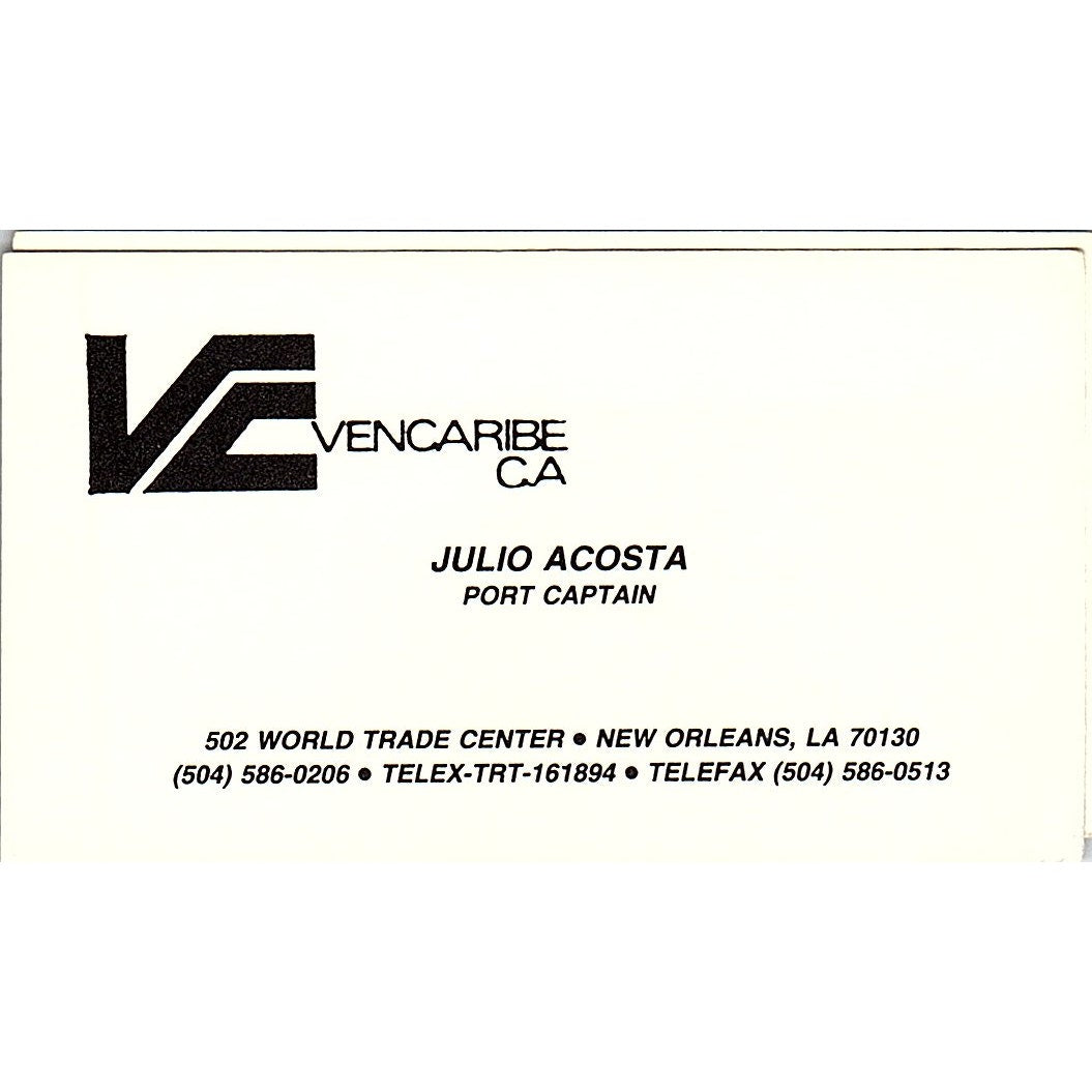 Julio Acosta Port Captain Vencaribe CA New Orleans Vintage Business Card SC9-B2