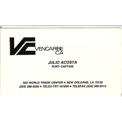 Julio Acosta Port Captain Vencaribe CA New Orleans Vintage Business Card SC9-B2