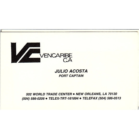 Julio Acosta Port Captain Vencaribe CA New Orleans Vintage Business Card SC9-B2