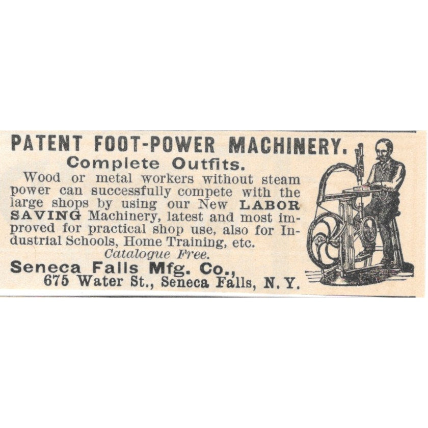 Foot-Power Machinery Seneca Falls Mfg Co NY 1892 Magazine Ad AK6-S1