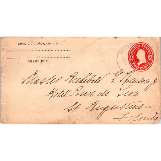 1914 Miami to Ponce De Leon Hotel St. Augustine FL Postal Cover Envelope TG7-PC3
