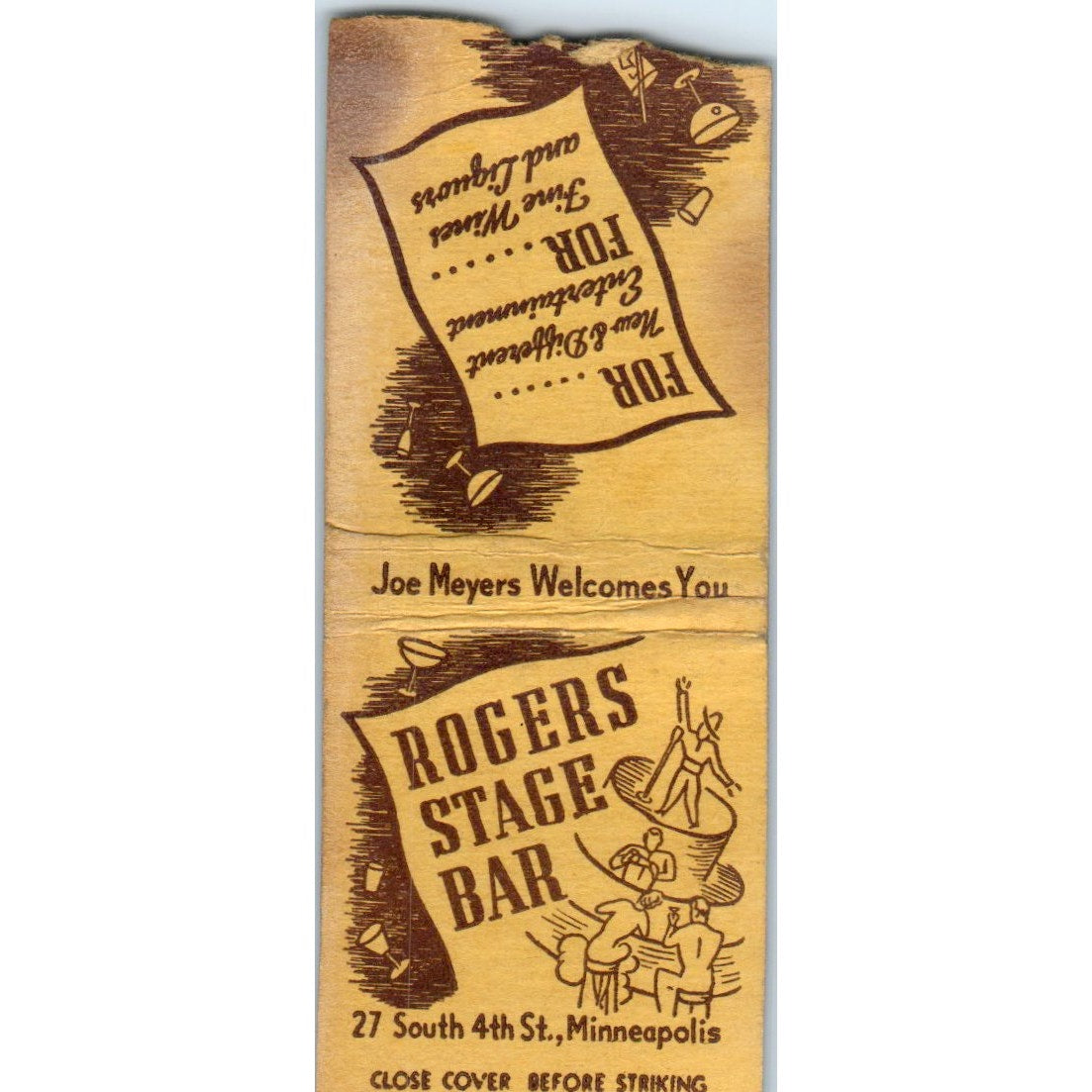 Rogers Stage Bar South 4th St. Minneapolis MN Vintage Matchbook Cover SD4-Y9