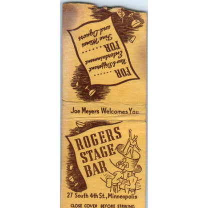 Rogers Stage Bar South 4th St. Minneapolis MN Vintage Matchbook Cover SD4-Y9