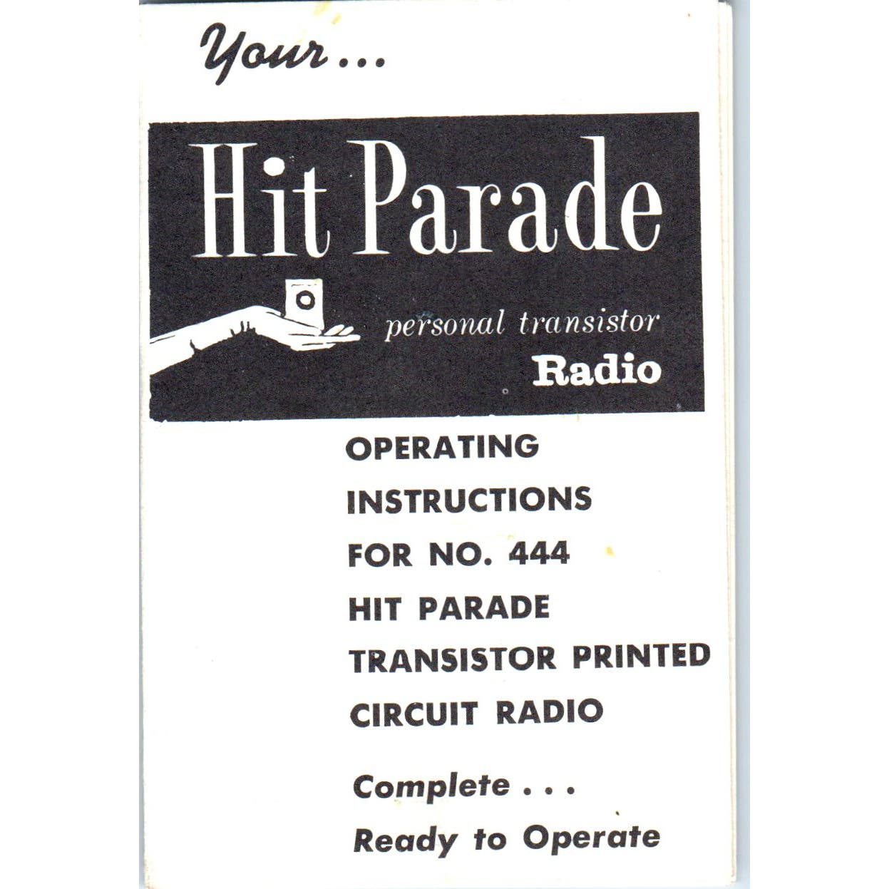 Vtg Hit Parade No 444 Transistor Printed Circuit Radio Instructions Fold Out AE6