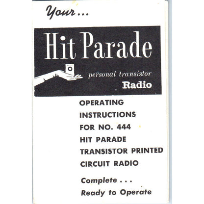 Vtg Hit Parade No 444 Transistor Printed Circuit Radio Instructions Fold Out AE6