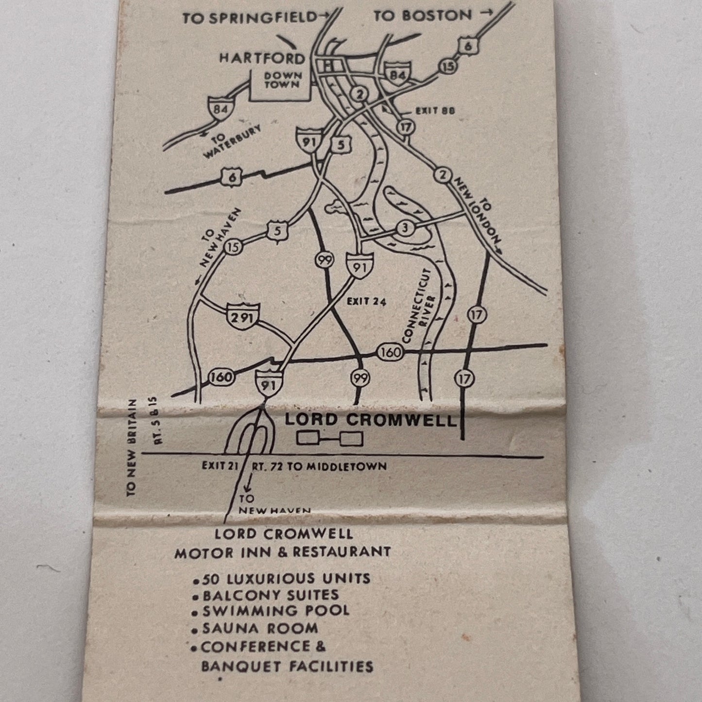Lord Cromwell Motor Inn & Restaurant CT Vintage Matchbook Cover TB8-MB-12