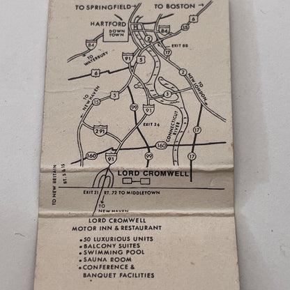 Lord Cromwell Motor Inn & Restaurant CT Vintage Matchbook Cover TB8-MB-12