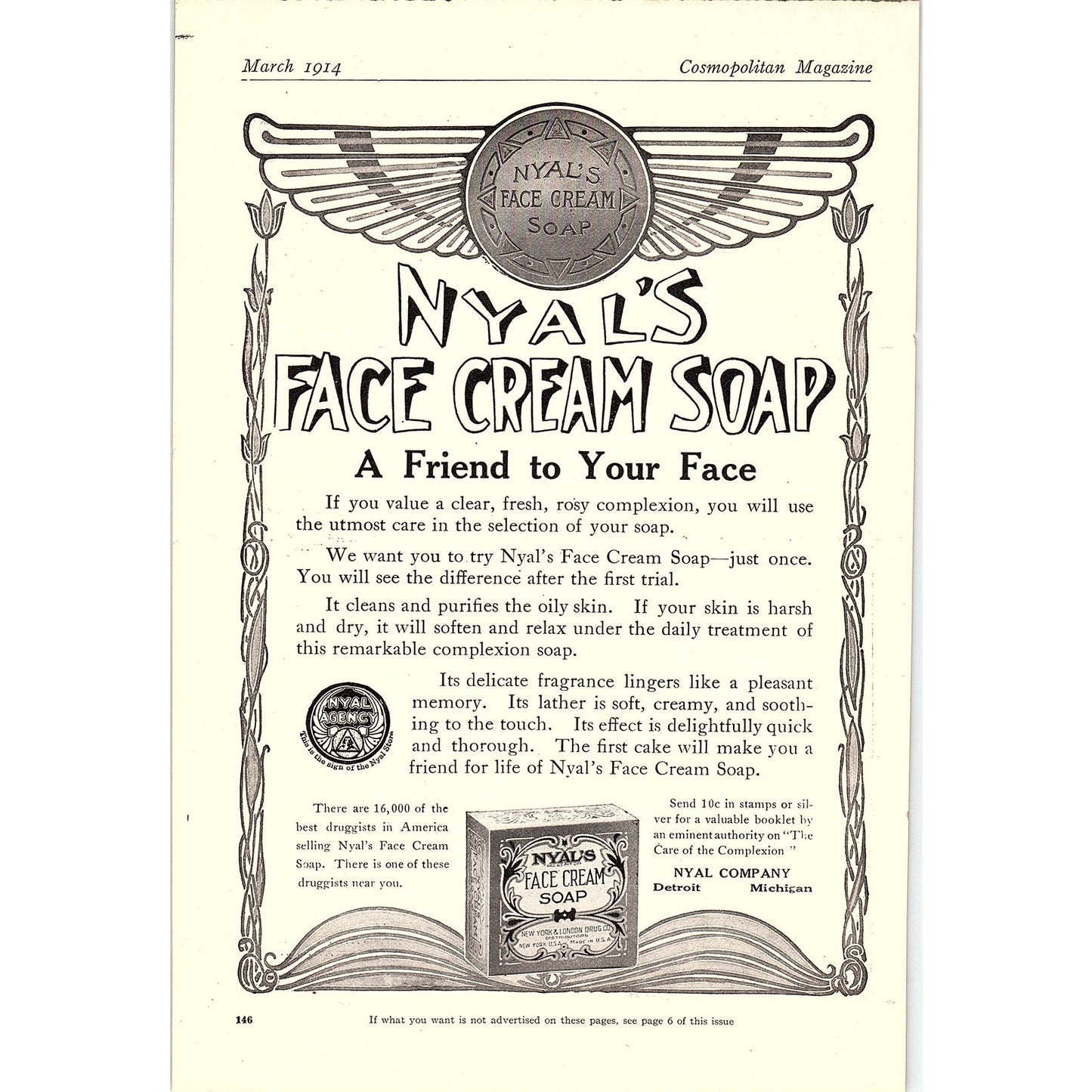 1914 Nyal's Face Cream Soap Antique Magazine Ad 6.5x9.5 V4