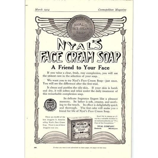 1914 Nyal's Face Cream Soap Antique Magazine Ad 6.5x9.5 V4