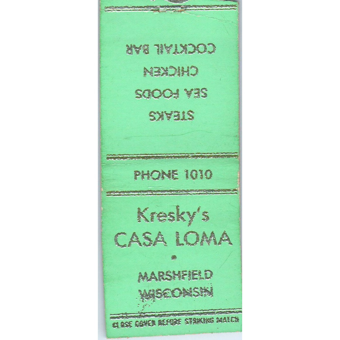 Kresky's Casa Loma Marshfield WI Vintage Matchbook Cover SD4-Y16