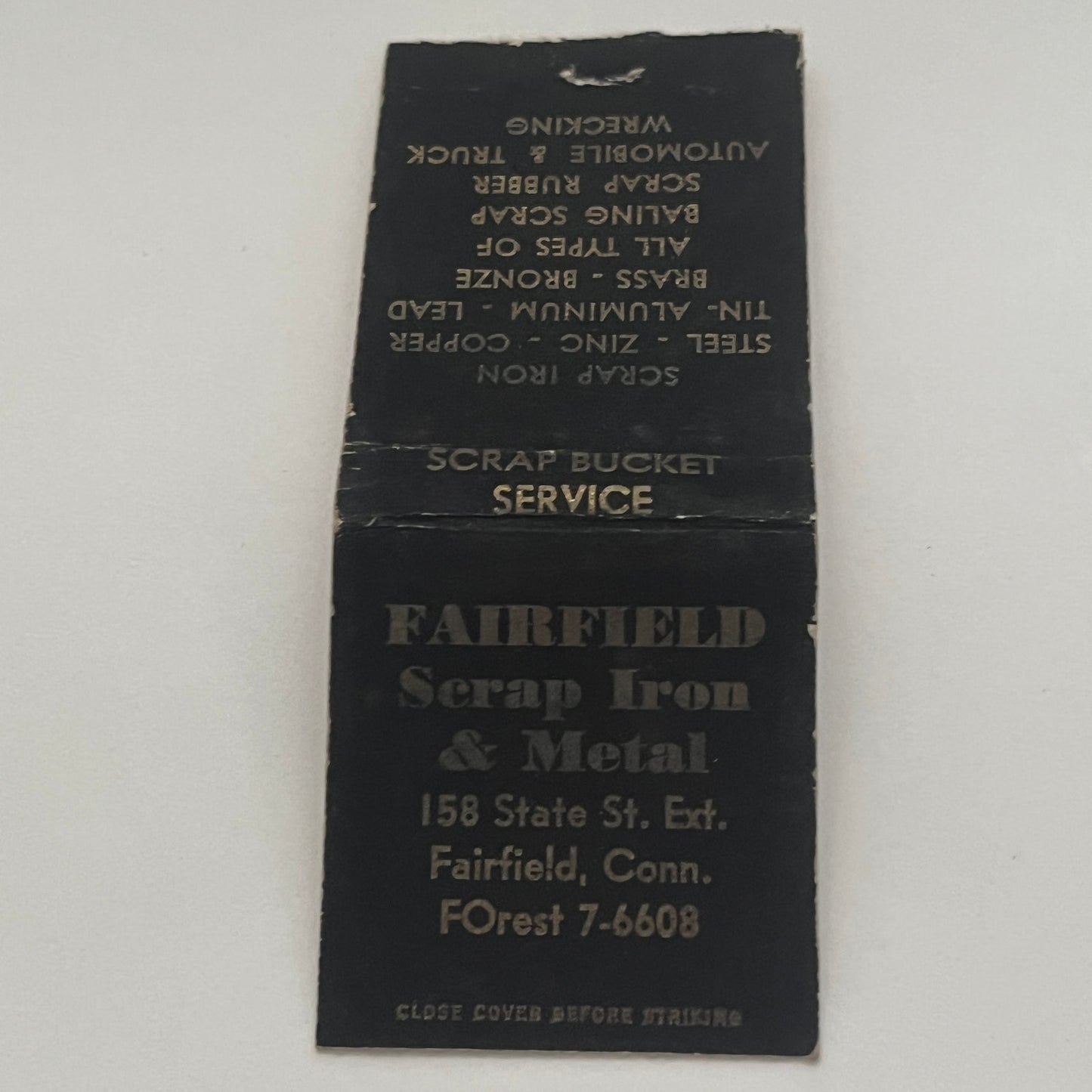 Fairfield Scrap Iron & Metal Fairfield CT Vintage Matchbook Cover TB8-MB2-1