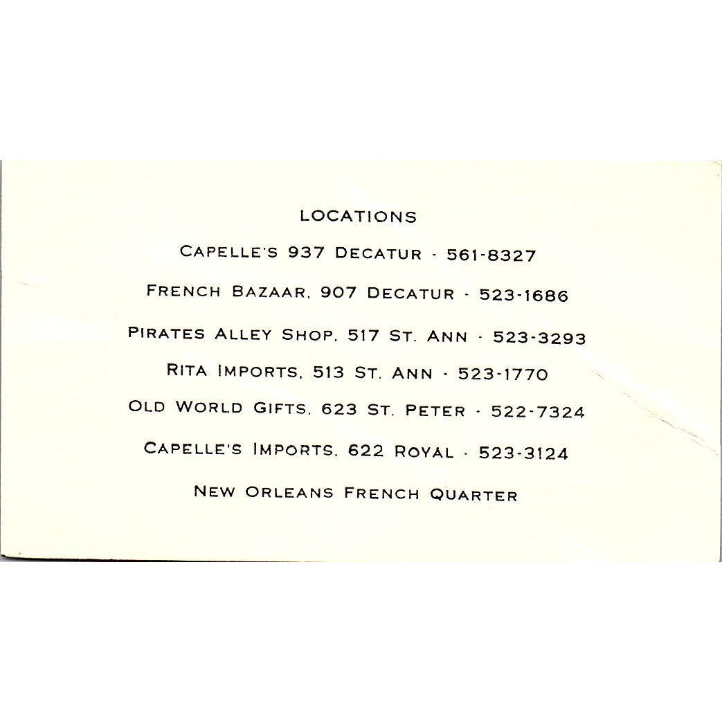 Capelle Jewelry Toys Gifts New Orleans, LA Vintage Business Card SF3-B4