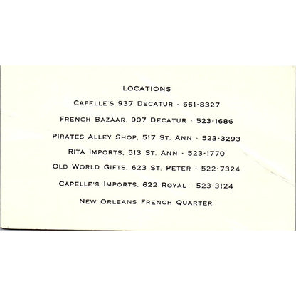 Capelle Jewelry Toys Gifts New Orleans, LA Vintage Business Card SF3-B4