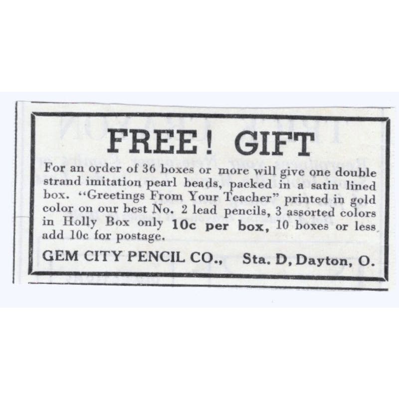 Gem Pencil Co Dayton Ohio 1930s Magazine Advertisement AE4-I3