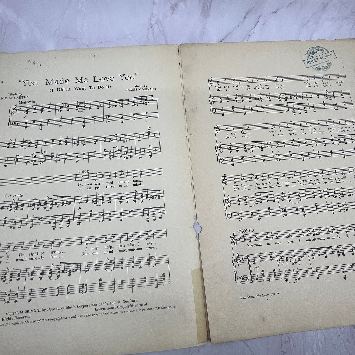 You Made Me Love You Joe McCarthy James V. Monaco 1908 Sheet Music V15