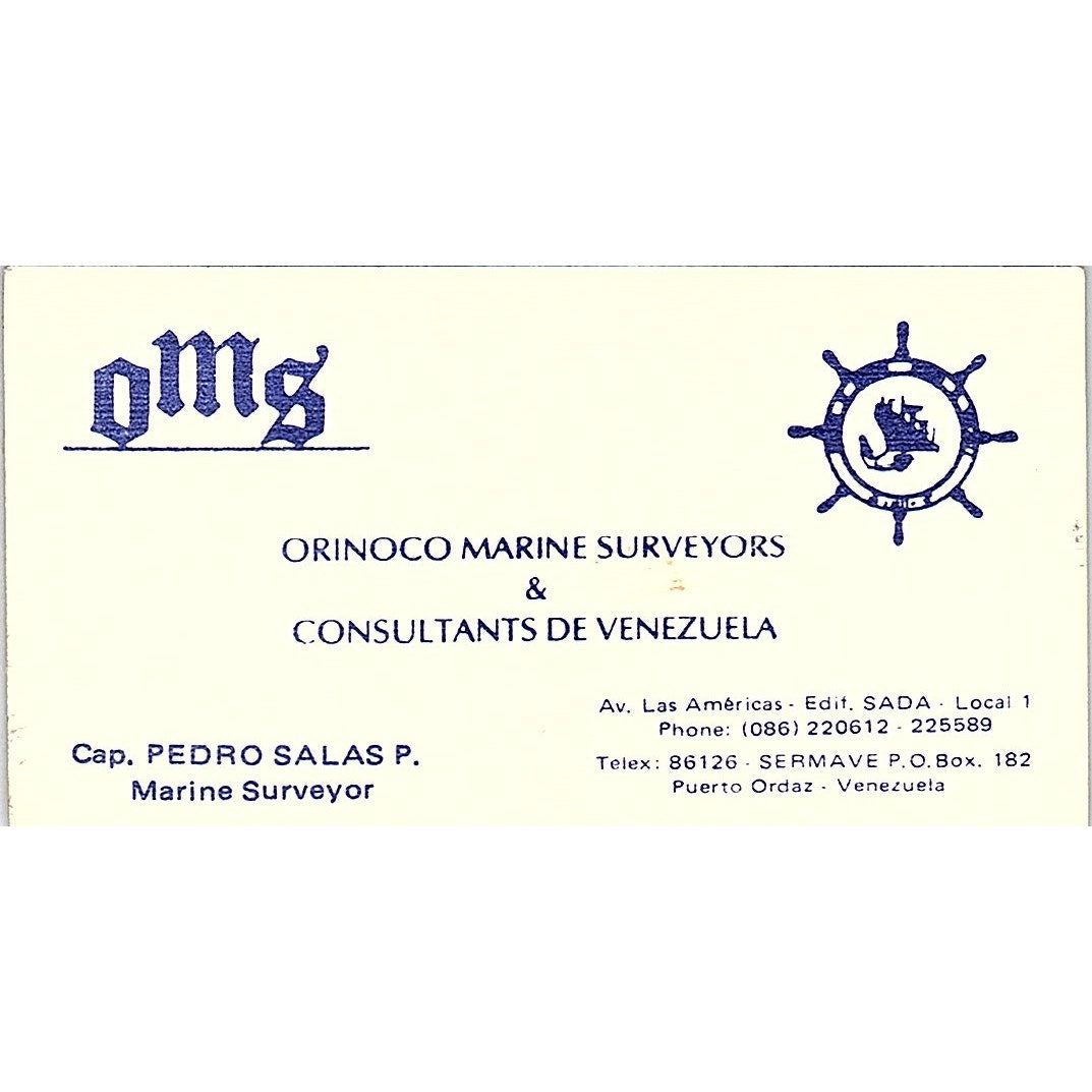 Orinoco Marine Surveyors & Consultants Capt. Salas P. Guayan VE-F Card SSB4-B13