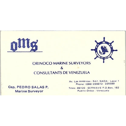 Orinoco Marine Surveyors & Consultants Capt. Salas P. Guayan VE-F Card SSB4-B13