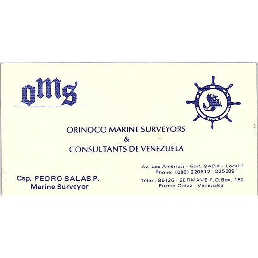 Orinoco Marine Surveyors & Consultants Capt. Salas P. Guayan VE-F Card SSB4-B13