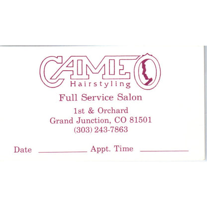 Cameo Hairstyling Grand Junction CO Vintage Business Card SD8-B19