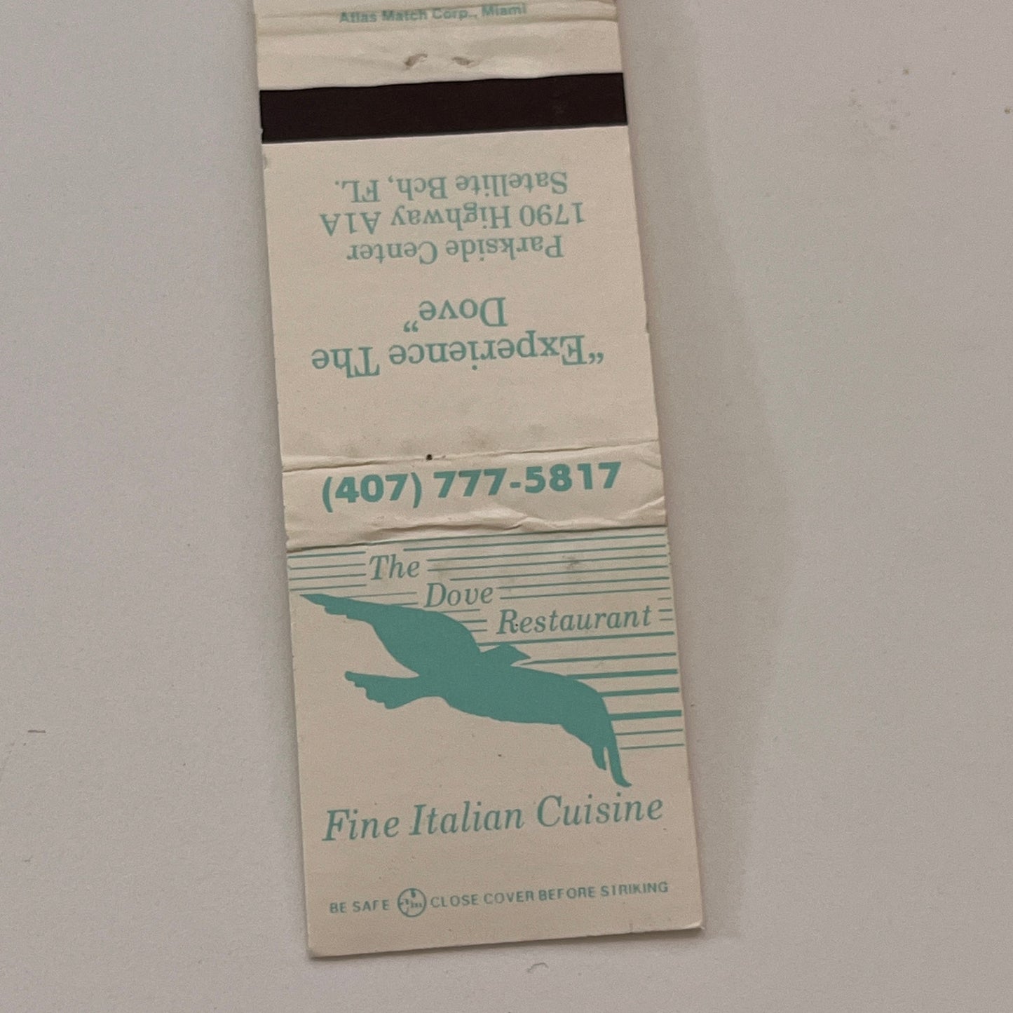 The Dove Restaurant Satellite Beach FL Vintage Matchbook Cover TB6-MB2-2