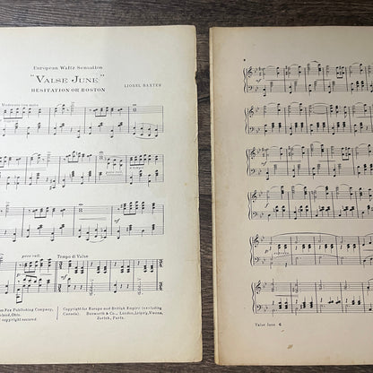 Valse June Waltz Hesitation or Boston Lionel Baxter 1914 Sheet Music V13