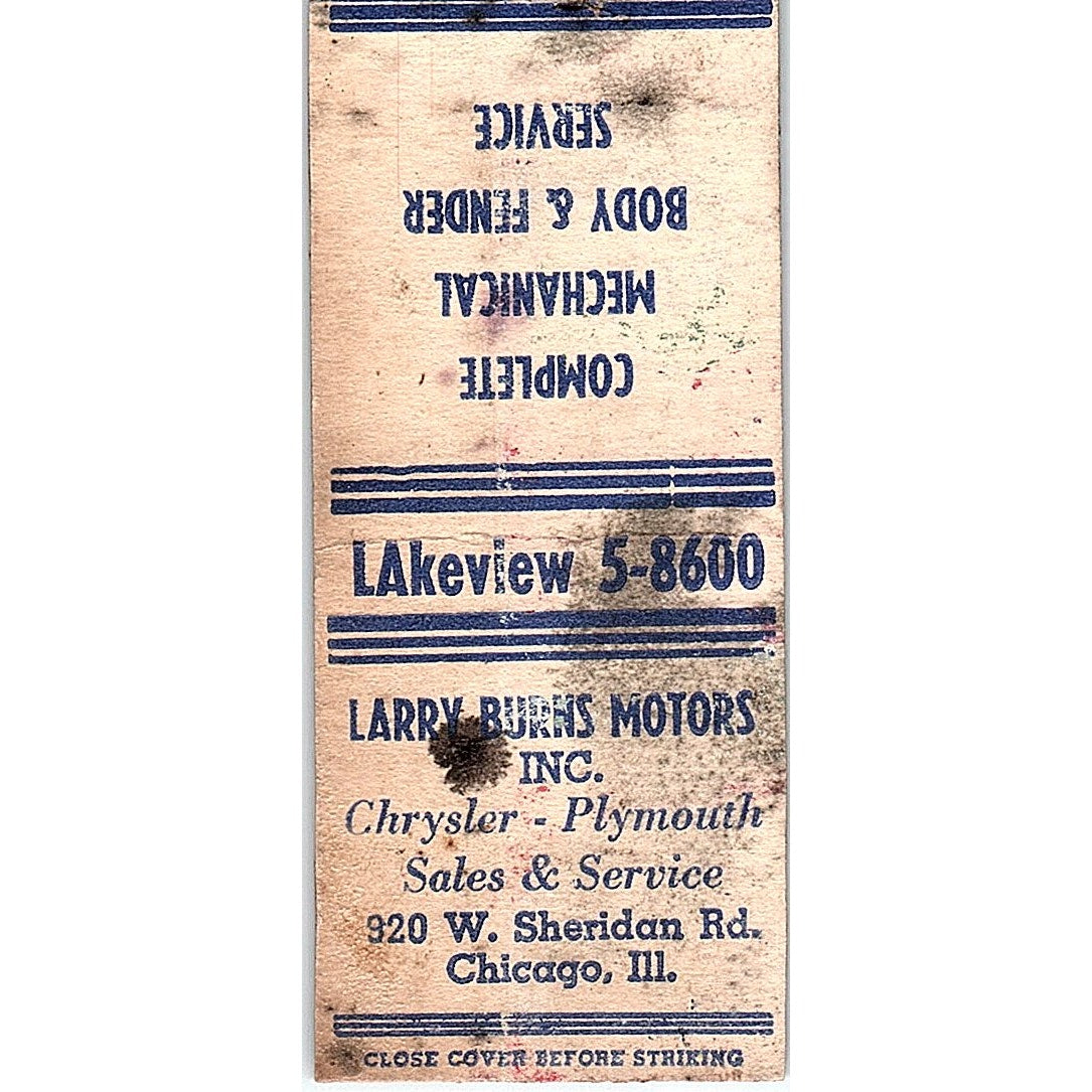 Larry Burns Motors Chicago IL Vintage Matchbook Cover SC7-Y10
