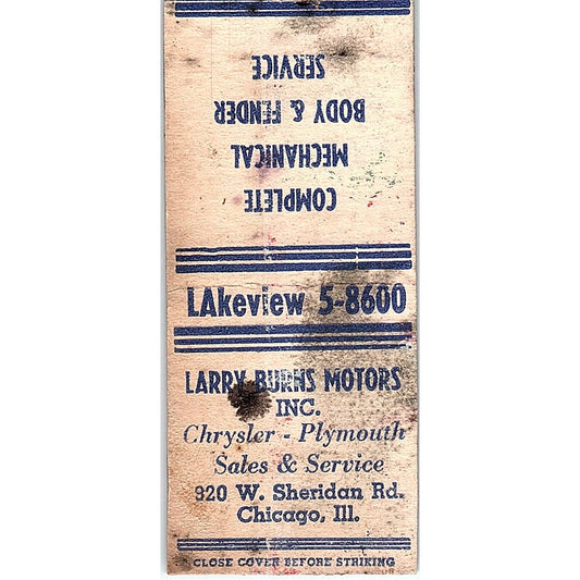 Larry Burns Motors Chicago IL Vintage Matchbook Cover SC7-Y10