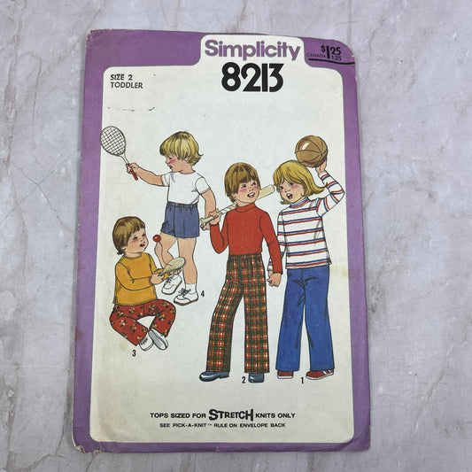 Simplicity 8213 Girl Boy Top Pants Shorts Pattern Size 2 Toddler 1970s Retro TF4