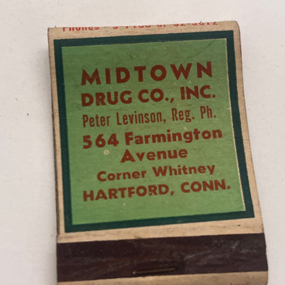 Midtown Drug Co Peter Levinson Hartford CT Vintage Matchbook Cover TB8-MB2-5