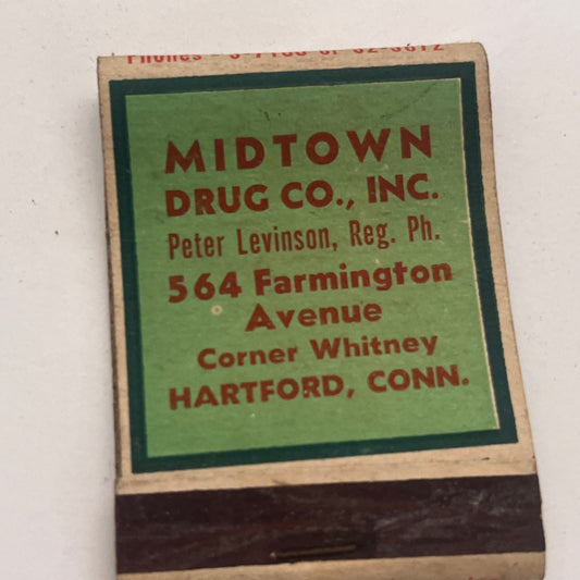 Midtown Drug Co Peter Levinson Hartford CT Vintage Matchbook Cover TB8-MB2-5
