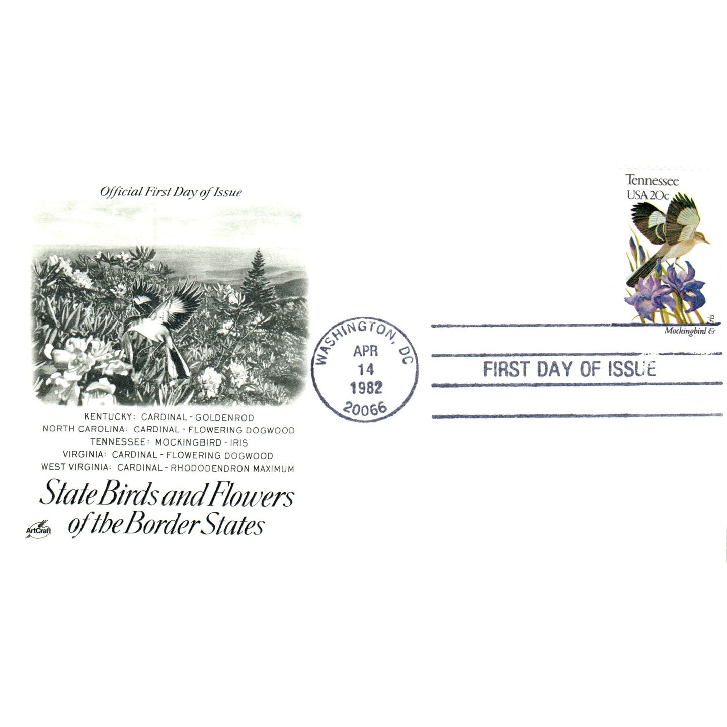 Tennessee 1982 State Birds & Flowers of Border States First Day Issue TJ5-PC3