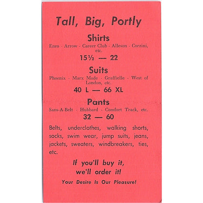 Bob's King Size Men's Wear Bob & Jo Calvert Corpus Christi Business Card ML1-6