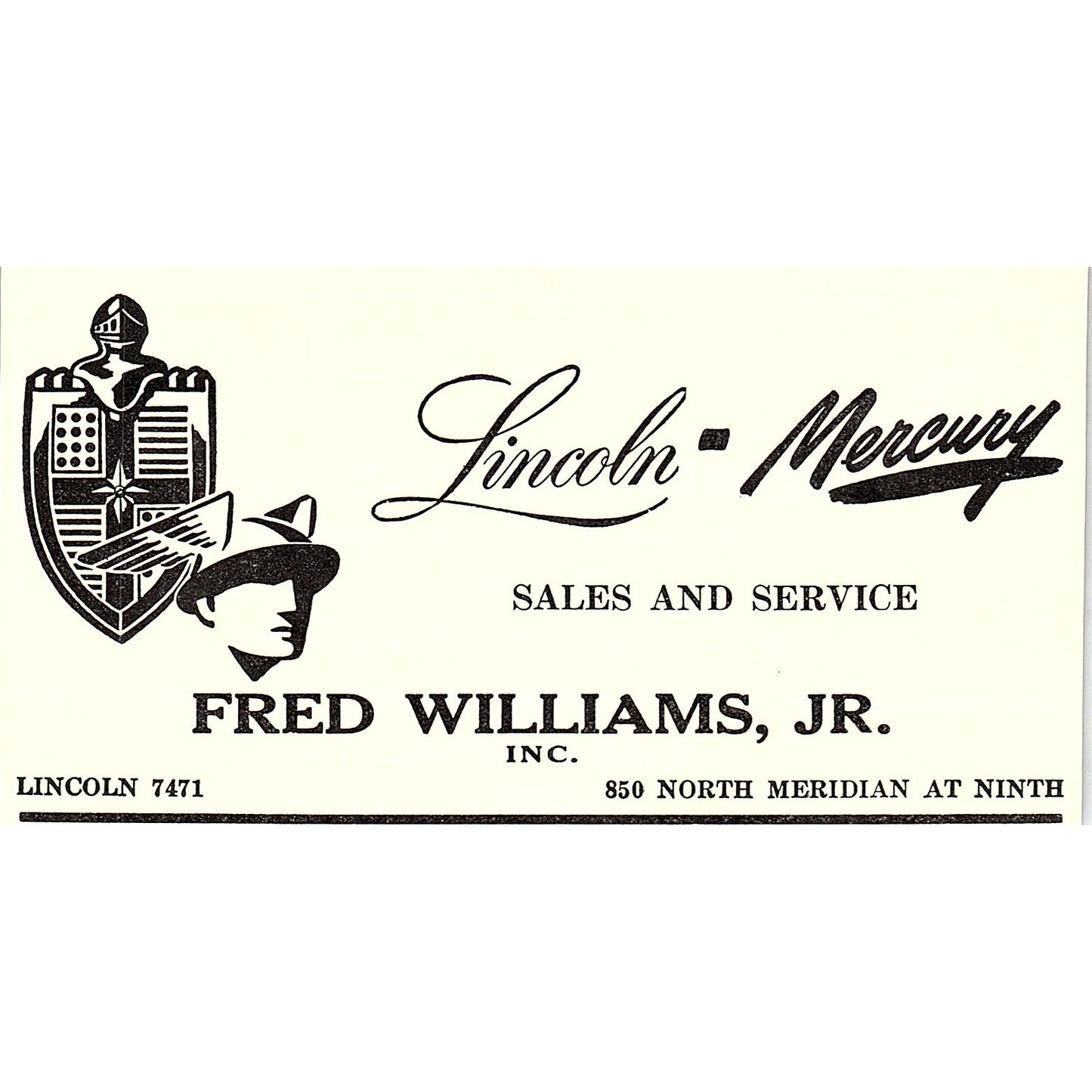 Fred Williams Jr Lincoln-Mercury Dealer Indianapolis IN 1947 Ad AF6-21
