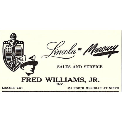 Fred Williams Jr Lincoln-Mercury Dealer Indianapolis IN 1947 Ad AF6-21