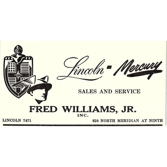 Fred Williams Jr Lincoln-Mercury Dealer Indianapolis IN 1947 Ad AF6-21