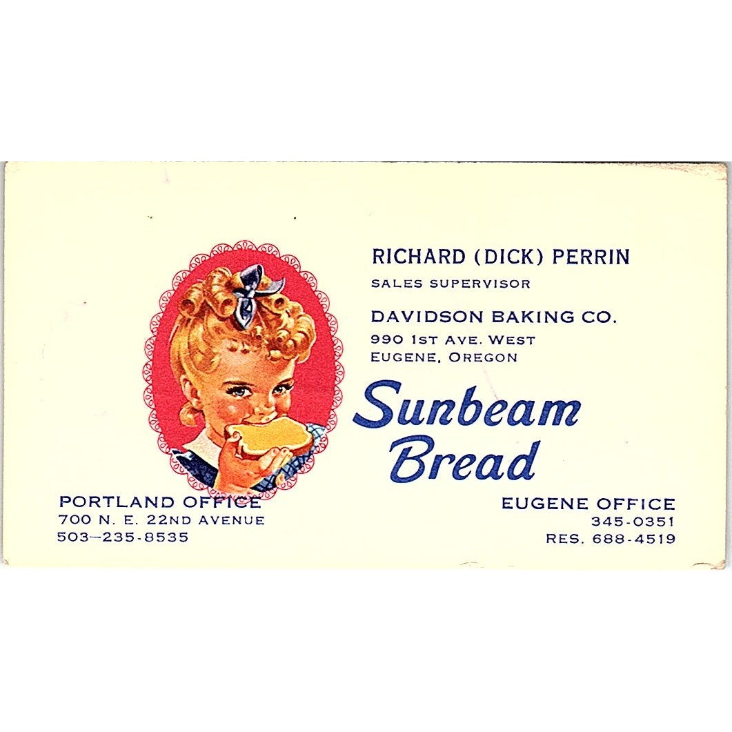 Richard Dick Perrin Davidson Baking Sunbeam Bread Eugene OR Business Card SD9-B8
