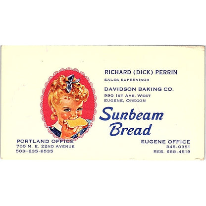 Richard Dick Perrin Davidson Baking Sunbeam Bread Eugene OR Business Card SD9-B8
