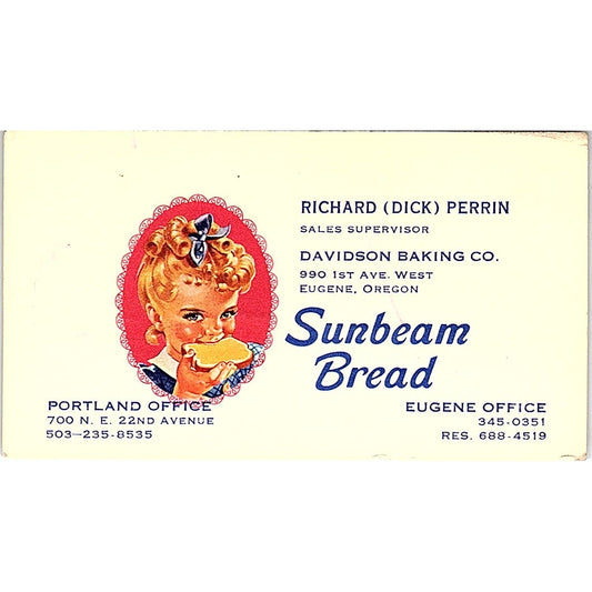 Richard Dick Perrin Davidson Baking Sunbeam Bread Eugene OR Business Card SD9-B8