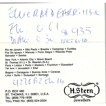 H,Stern Jewellers , Dominique Liebenguth , V.I USA Vintage Business Card SF3-B9