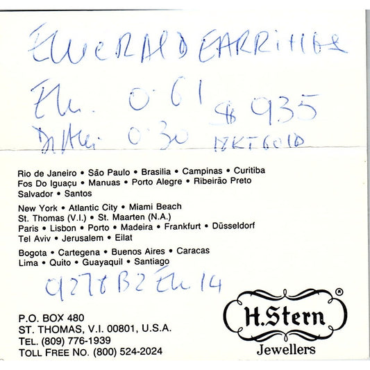 H,Stern Jewellers , Dominique Liebenguth , V.I USA Vintage Business Card SF3-B9