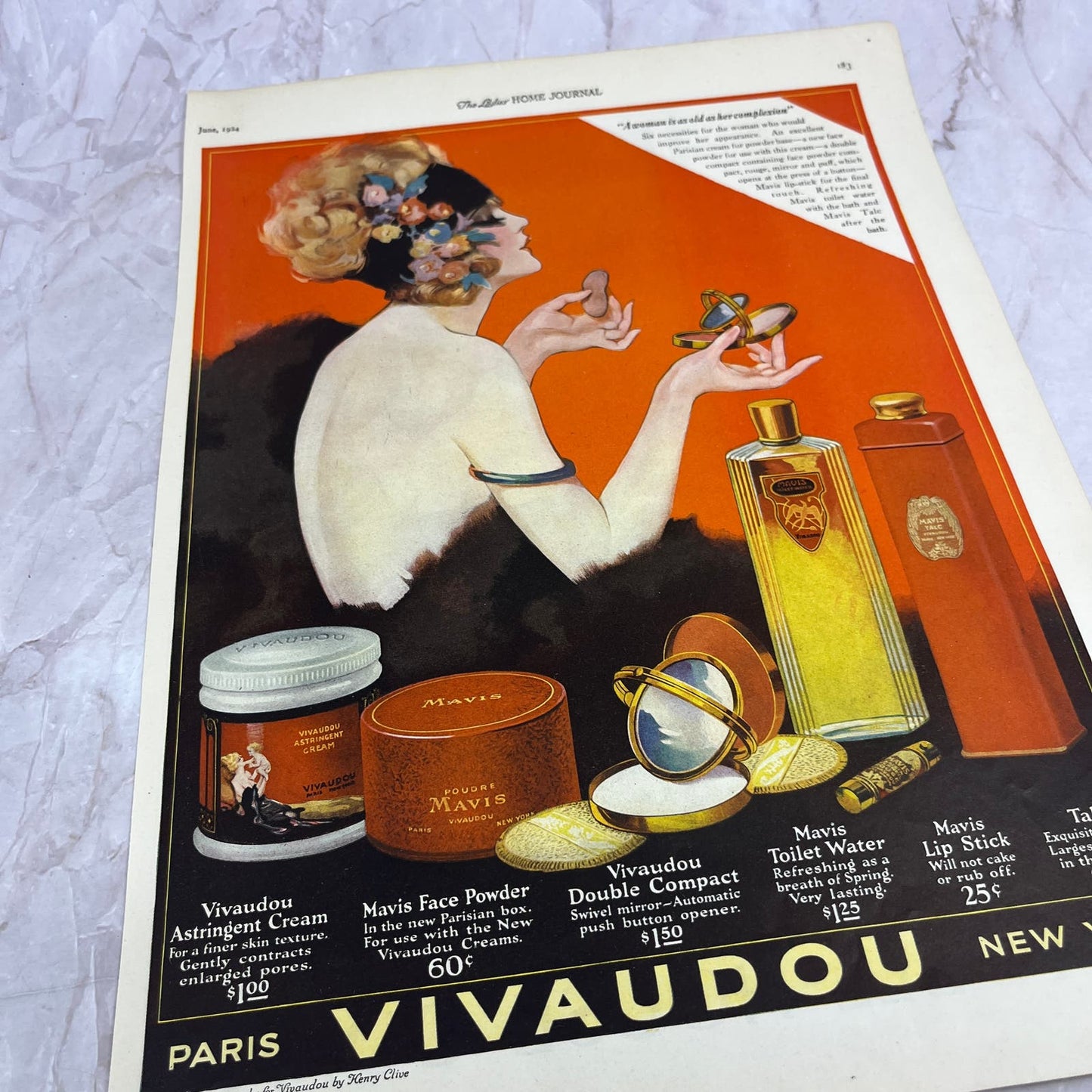 Vivaudou Cosmetics Paris New York 1924 Magazine Ad FL6-11