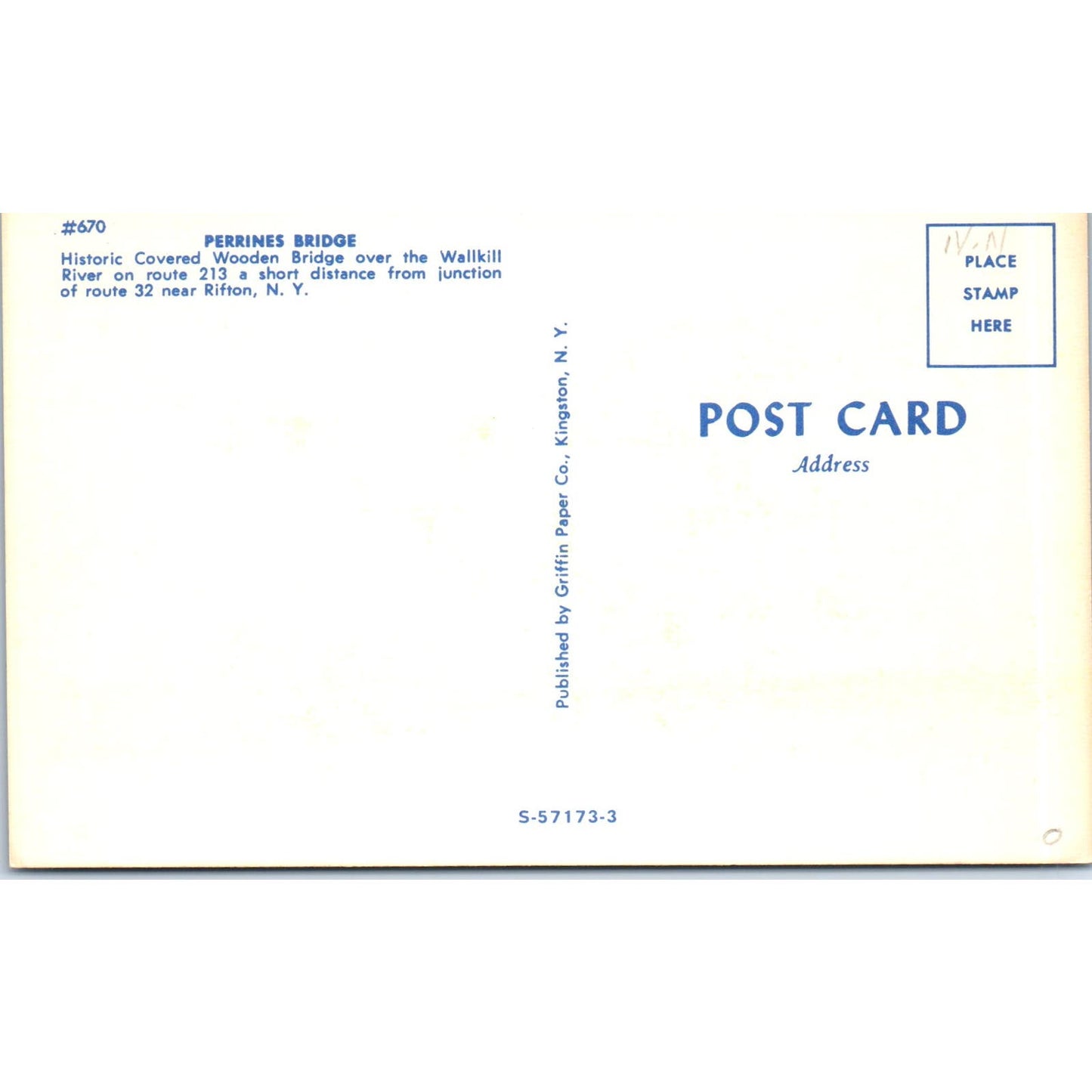 Perrine's Bridge Wallkill River Rifton NY Vintage Covered Bridge Postcard PC14