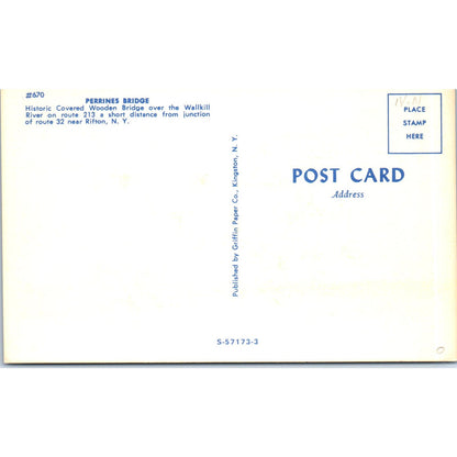 Perrine's Bridge Wallkill River Rifton NY Vintage Covered Bridge Postcard PC14