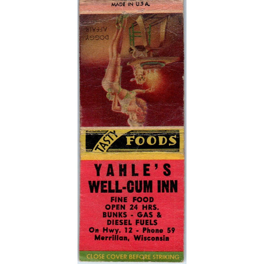 Yahles Welcome Inn Merrillan WI Pinup Vintage Matchbook Cover SD4-Y17