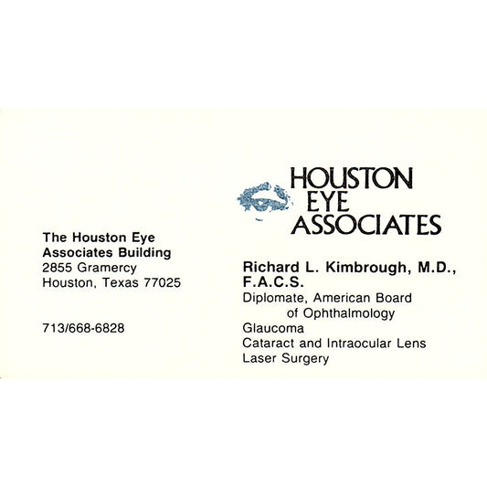 Houston Eye Associates Richard L Kimbrough Houston Texas Business Card SB4-B3