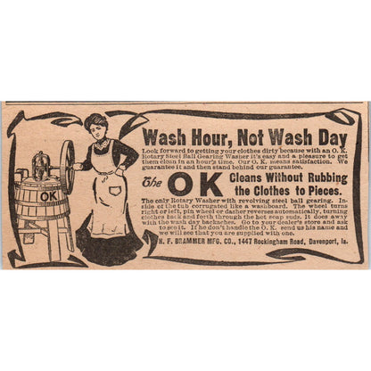 H.F. Brammer Mfg Co Rotary Clothes Washer Davenport IA 1905 Magazine Ad AF1-NH4