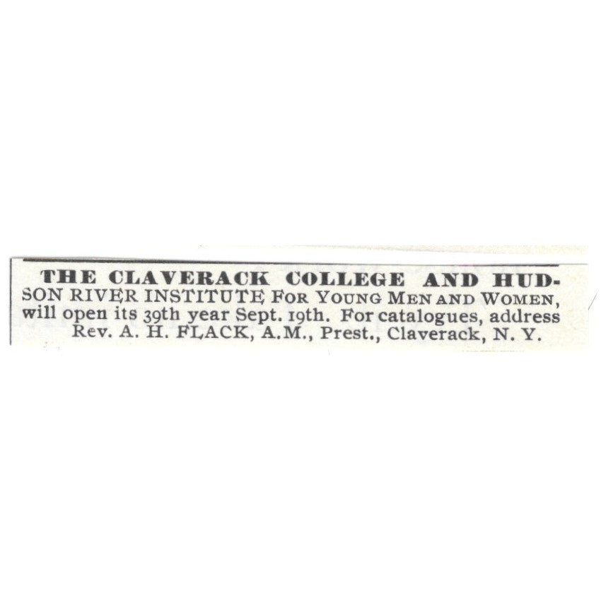 Claverack College and Hudson River Institute Rev A.H. Flack NY 1892 Ad AG2-S25