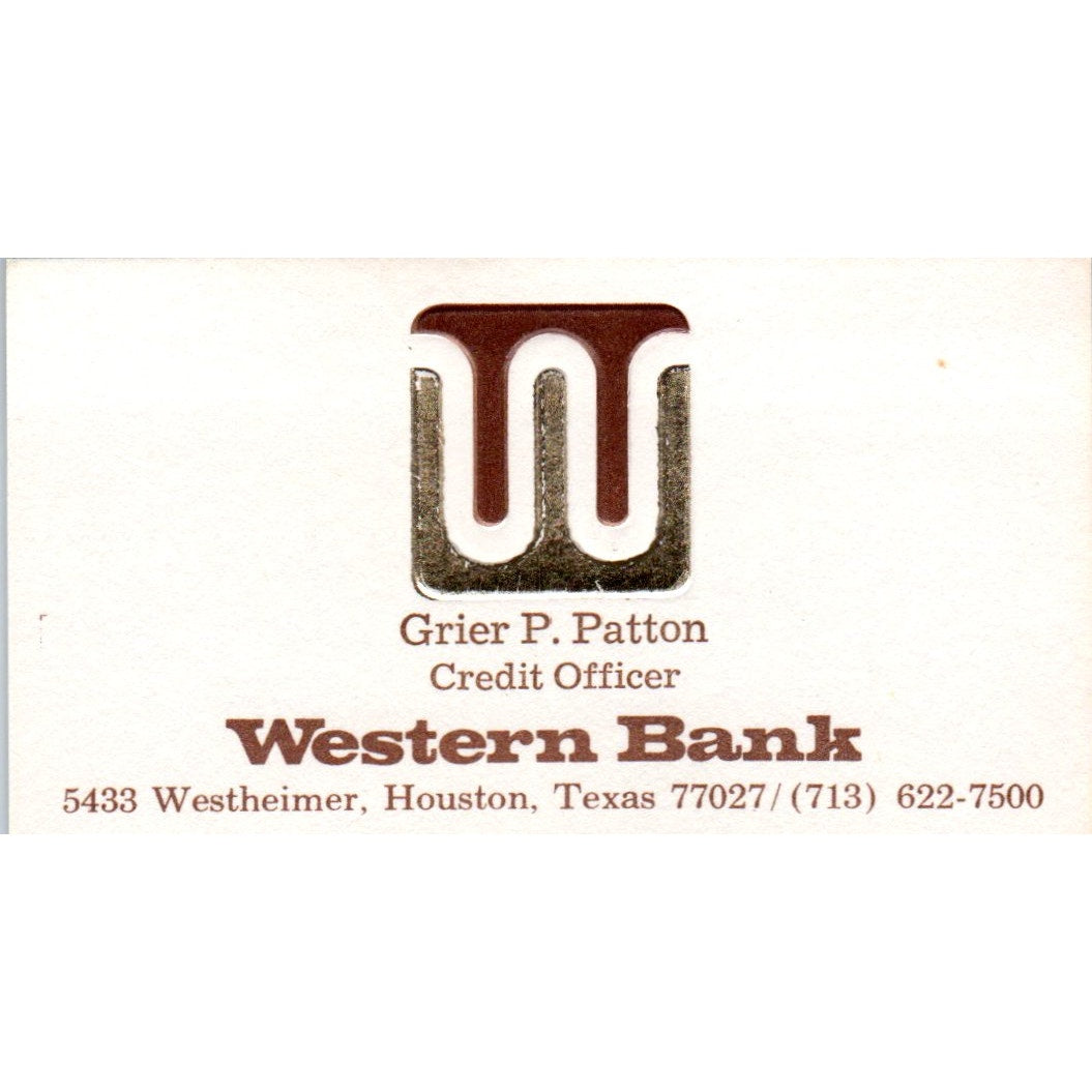 Grier P. Patton Western Bank Houston TX Vintage Business Card SE3-B8