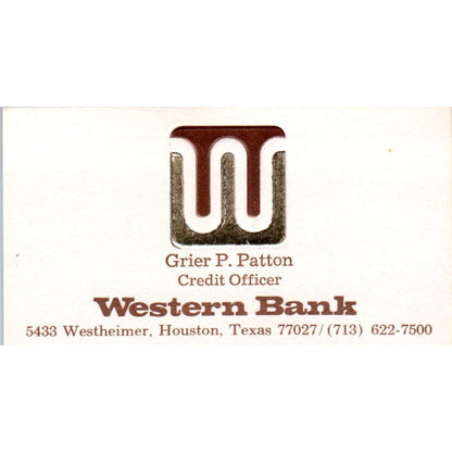 Grier P. Patton Western Bank Houston TX Vintage Business Card SE3-B8