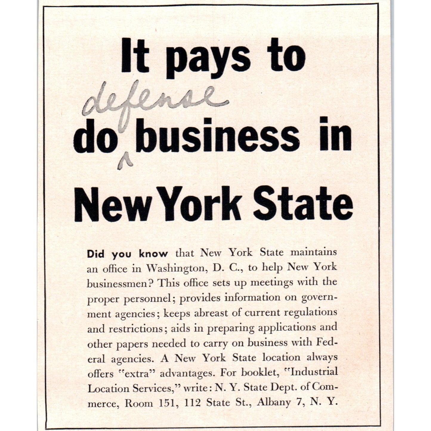 It Pays to Do Defense Business in New York State 1951 Magazine Ad AF1-MF1